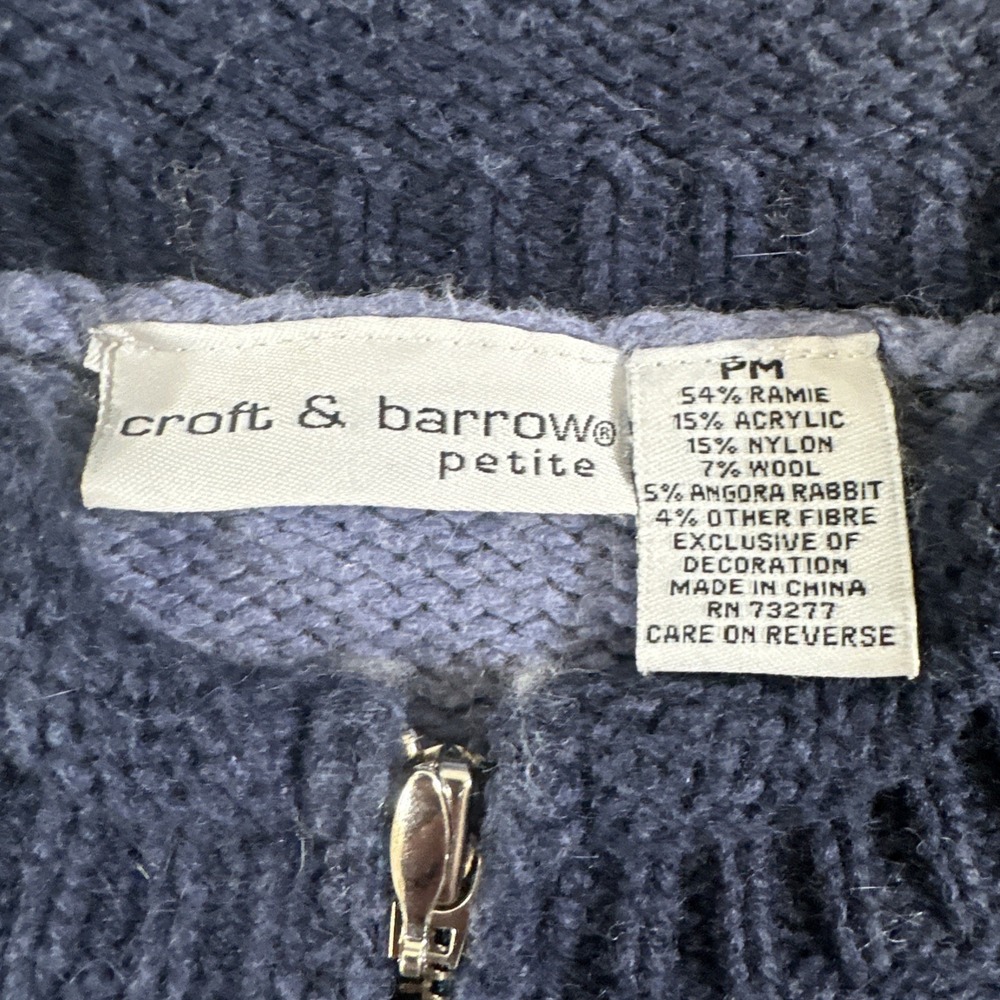 Vintage Croft & Barrow Petite PM Christmas Sweater Zip Cardigan Angora Wool - Picture 5 of 5